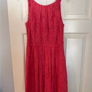 Tahari Sleeveless Lace Midi Dress - Coral